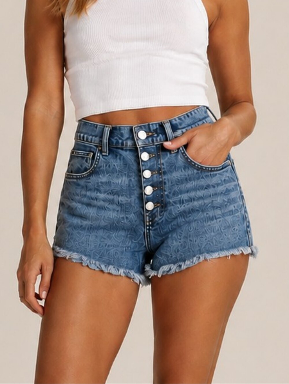 Express Jean Shorts Women Size 8 Blue Vintage High Waist Distressed Button Fly